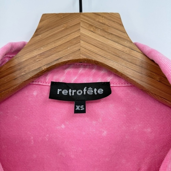 Retrofete Doreen Denim Button Down Shirt with Raw Hem in Vintage Pink Size XS - Picture 3 of 11